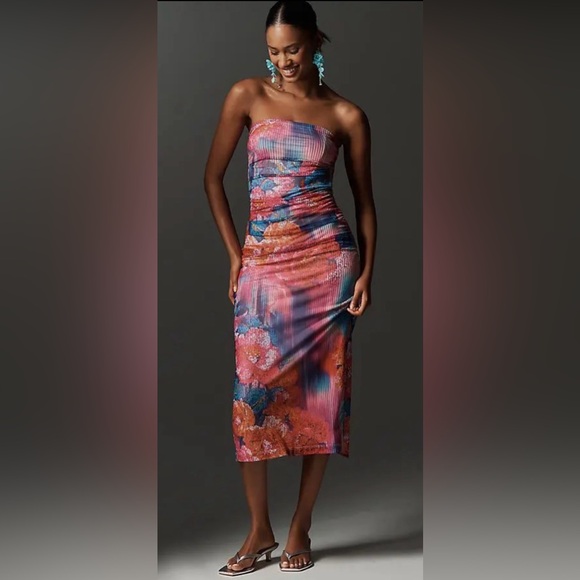 Anthropologie Dresses & Skirts - Anthropologie THE SOLEIL SLIM STRAPLESS RUCHED MESH DRESS XS NWT